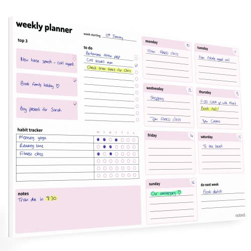 Weekly Planner Pad with daily planning sections - A4 52 sheets 100gsm ...