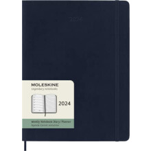 Moleskine Weekly Agenda with Space for Notes 12 Months 2024, Agenda 2024, Size XL 19x25, Soft Cover and Elastic Closure, Colour Sapphire Blue