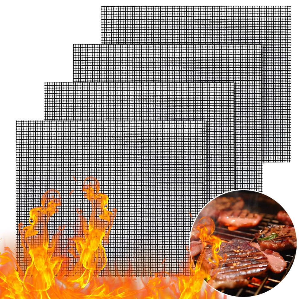 Gwhole 4Pcs Bbq Grill Mesh Mat Set Non Stick Grilling Mesh Reusable Heat Resistant Bbq Teflon Grill Mats For Grilling Meat,Veggies, Cooking,