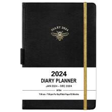Diary 2024 - A5 Diary 2024 Page A Day, January 2024 to December 2024, Productivity A5 Daily Planner, with Monthly Tabs, Inner Pocket, Black, Banded,