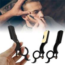(Black) Straight Edge Barber Razor Haircut Beard Eyebrow Shaving Tool