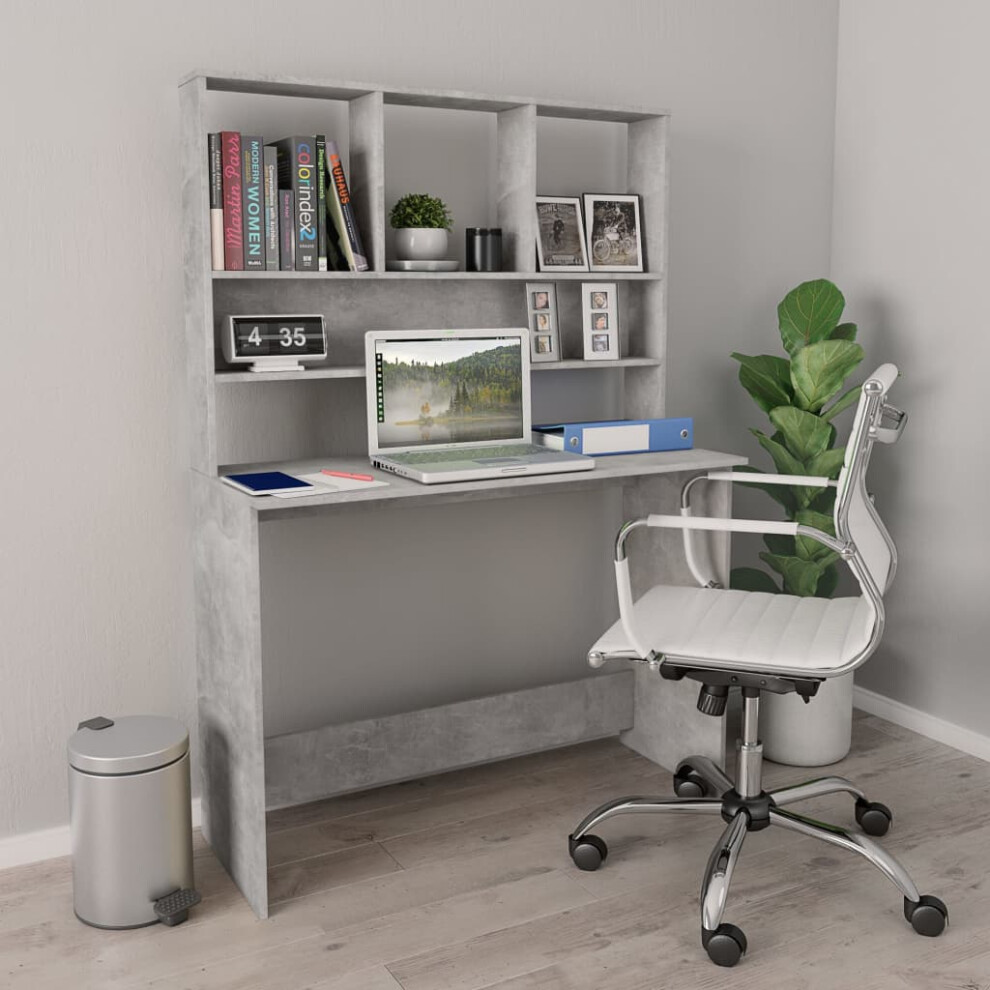 Vidaxl Desk With Shelf Concrete 110X45x157 Cm Engineered Wood Grey