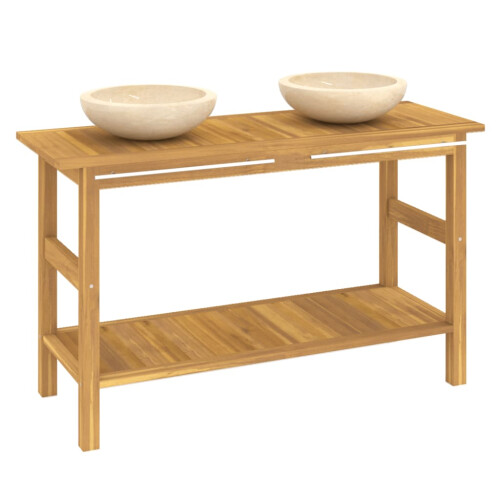VidaXL vidaXL Bathroom Vanity Cabinet with Cream Marble Sinks Solid Wood Teak 2