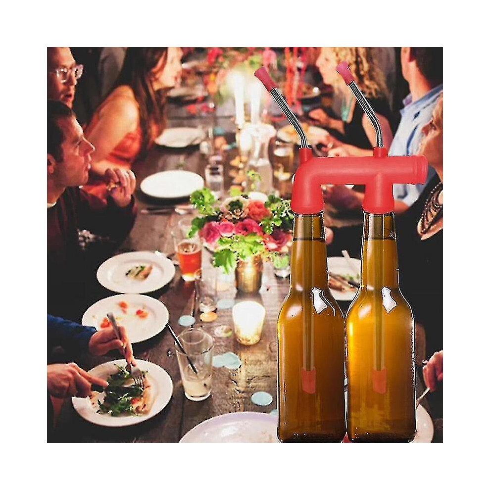 (Style 02 Red) Beer Snorkel Straw Beer Funnel Double Snorkel Drinking Beer Bar Tools Festivals Party Dispenser