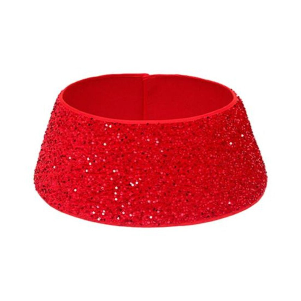 (red) Merry Christmas Tree Base Box Skirt Red Sequins Tree Collar Decorative Props Christmas Tree Foot