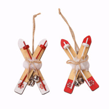 2 Pcs Wooden Sled Xmas Tree Ornaments - Red & White