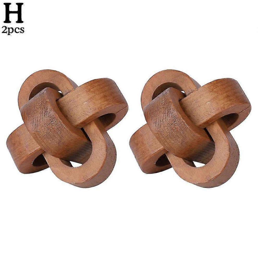 (Marron x2)Décor de nœuds en bois Petite table basse à 3 maillons en bois sculpté à la main Moderne