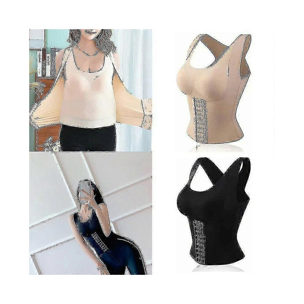 (Noir,3XL)Shapewear Femme 3 En 1 Corset Shaper Tank Top Taille Soutien-gorge boutonné Shapewear