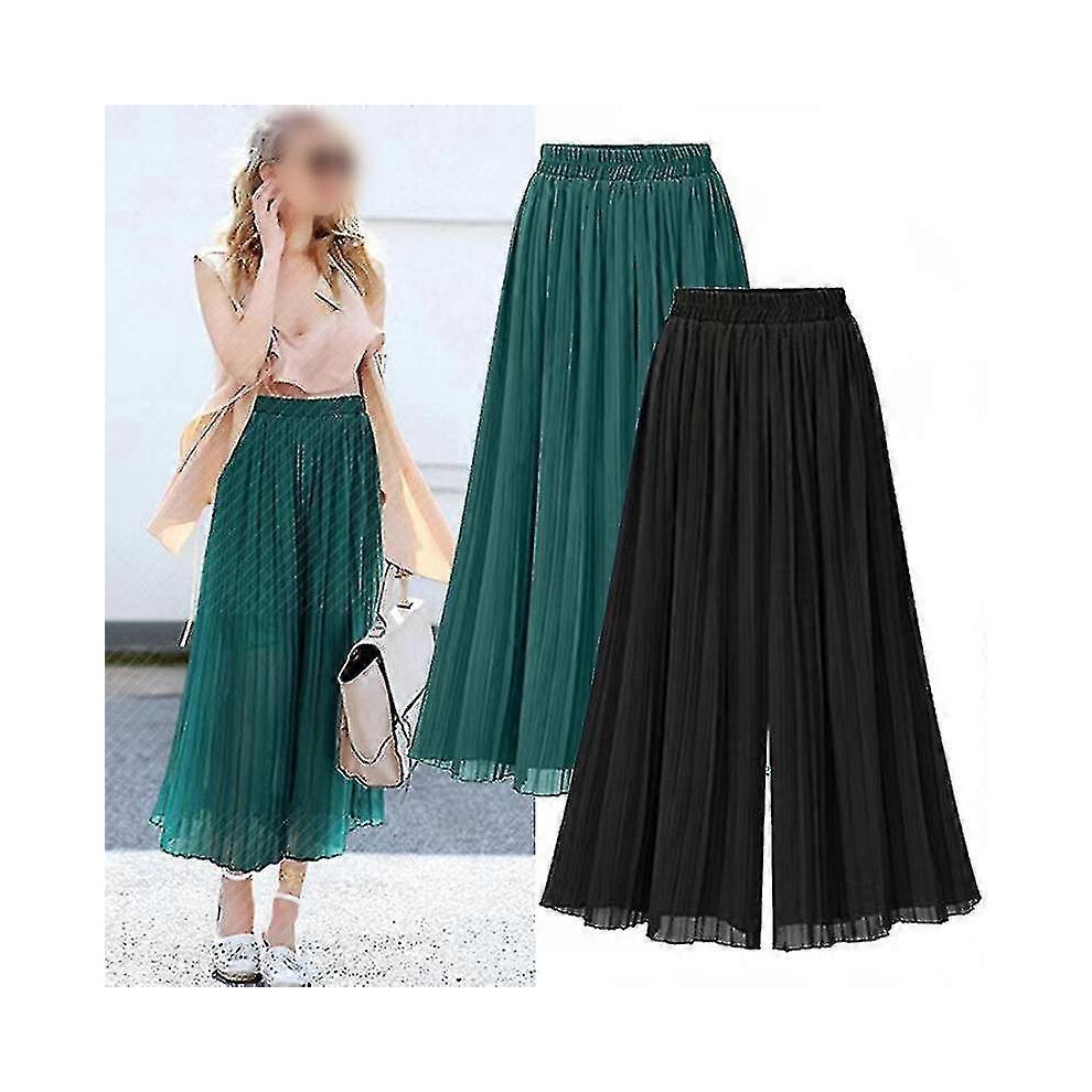 Pantalon ample à jambes larges pour femmes Pantalon en mousseline plissé à taille haute décontracté