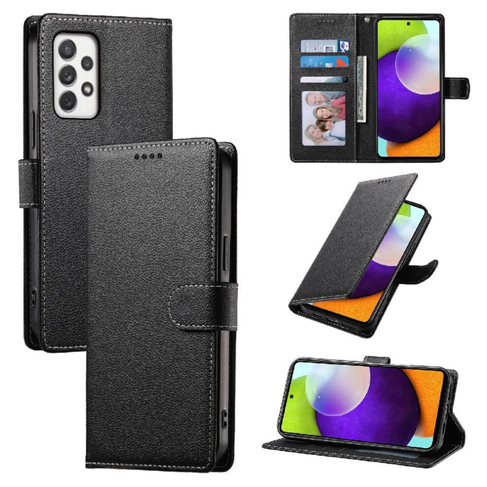 (Black) Case For Samsung Galaxy A72 5G Card Slots Daily Use Magnetic Closure Shockproof Black 764549428182