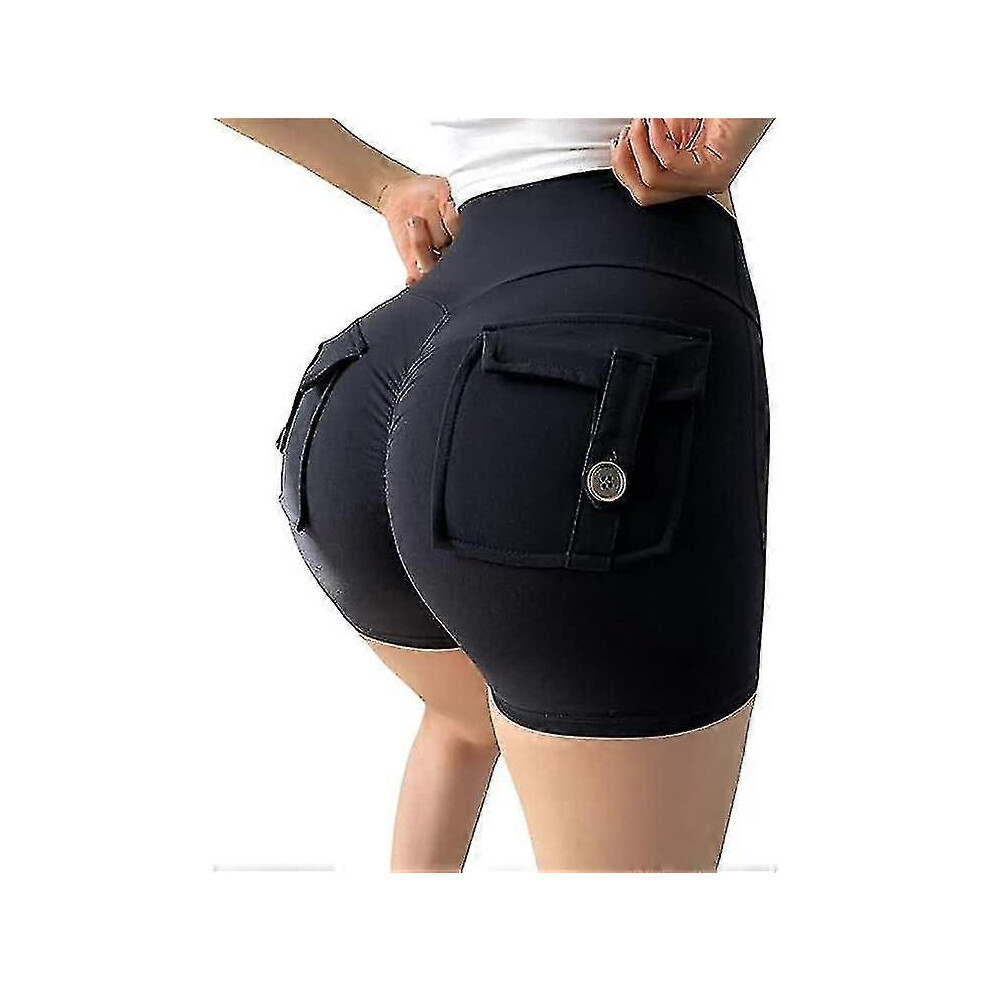 (Black,M)Lure Pocket Shorts, Shorts d'entraînement esthétiques avec poches, shorts de yoga pour femmes, shorts à poches pour femmes