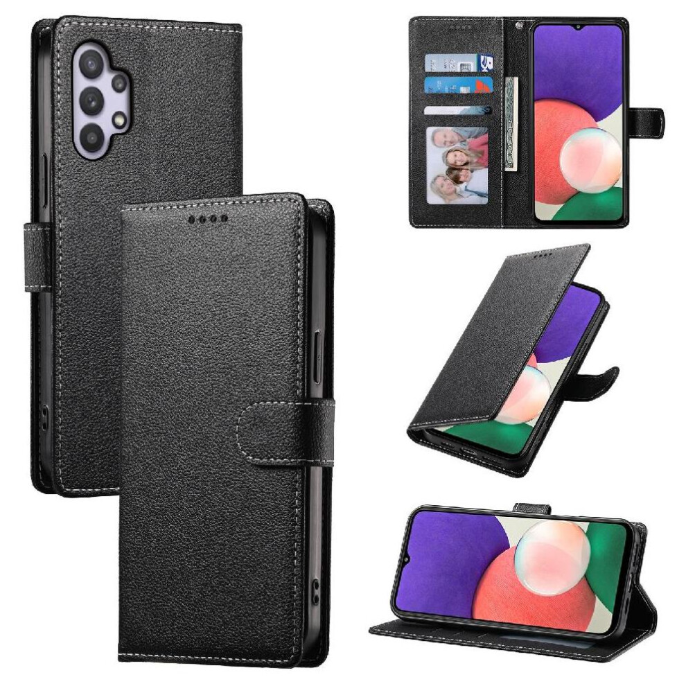 (Black) Case For Samsung Galaxy A32 5G Card Slots Magnetic Closure Daily Use Shockproof Black 764549428946
