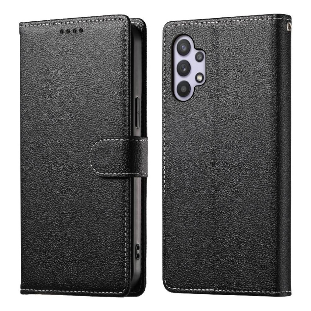 (Black) Case For Samsung Galaxy A32 4G Magnetic Closure Card Slots Daily Use Shockproof Black 764549429011