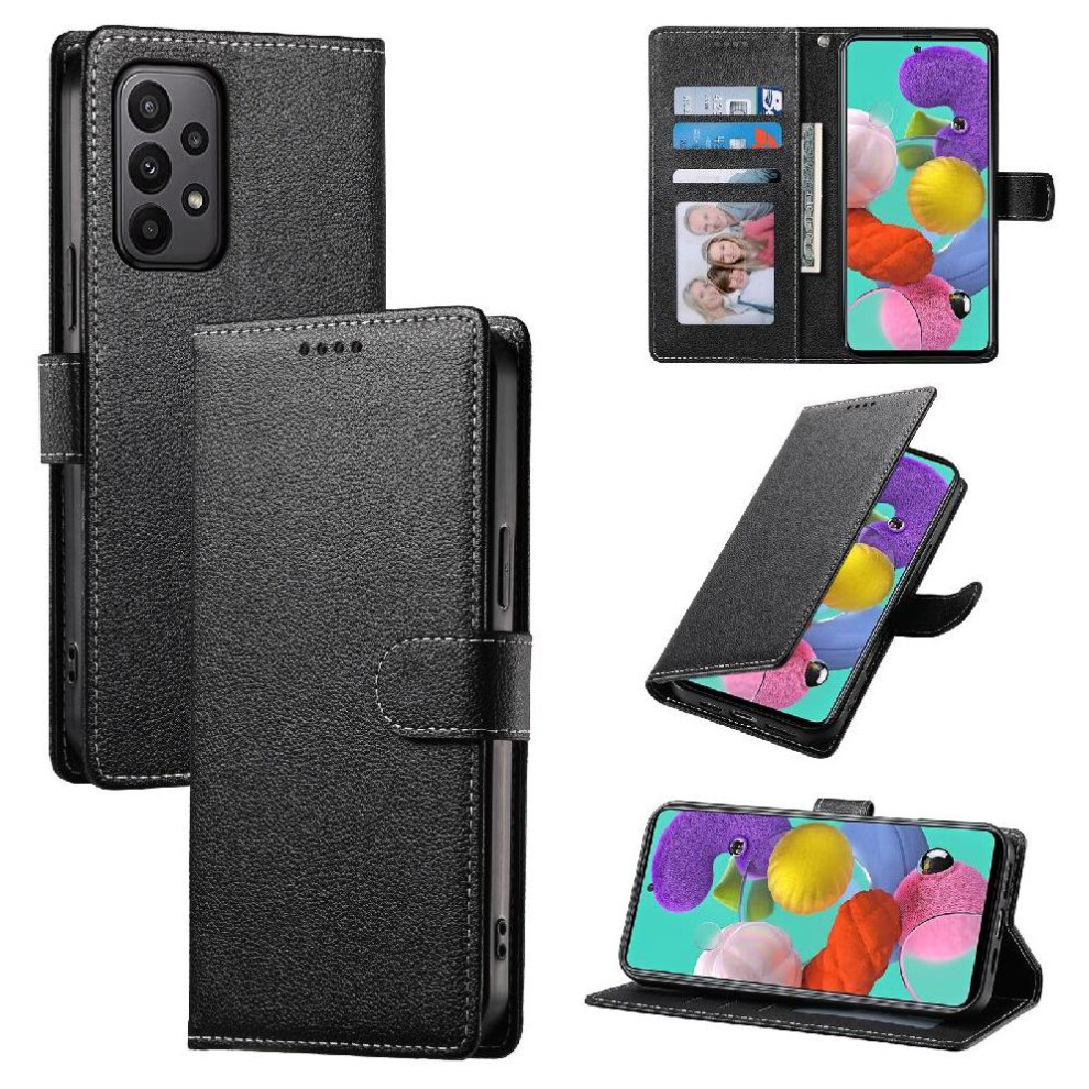 (Black) Case For Samsung Galaxy M13 4G Card Slots Shockproof Daily Use Magnetic Closure Black 764549429363