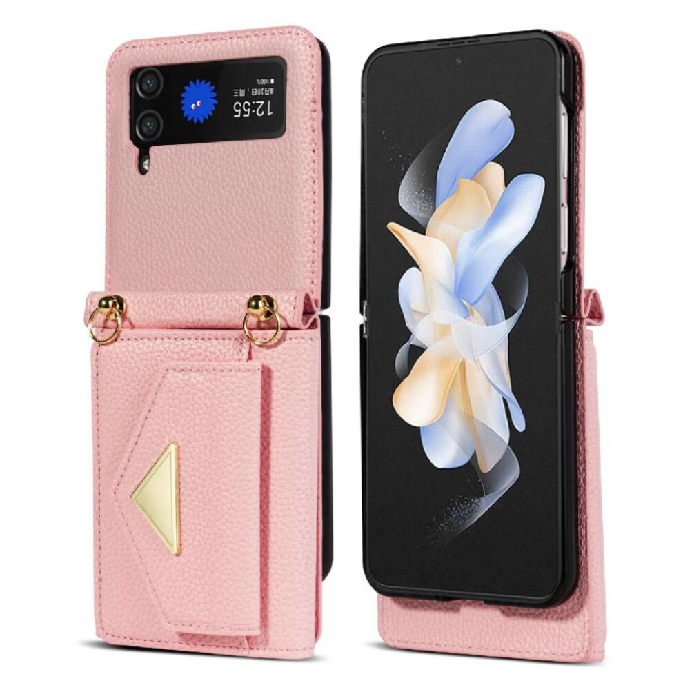 (Pink) Accordion Card Wallet Case For Samsung Galaxy Z Flip3 5G Pu Leather Magnetic Closure Crossbody Strap Card Holder Protective Cover Pink 764549430314