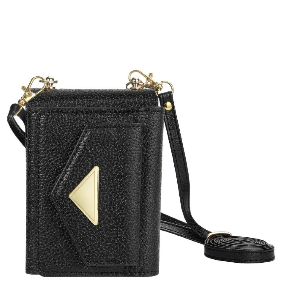 (Black) Accordion Card Wallet Case For Samsung Galaxy Z Flip3 5G Pu Leather Magnetic Closure Crossbody Strap Card Holder Protective Cover Black 764549430338