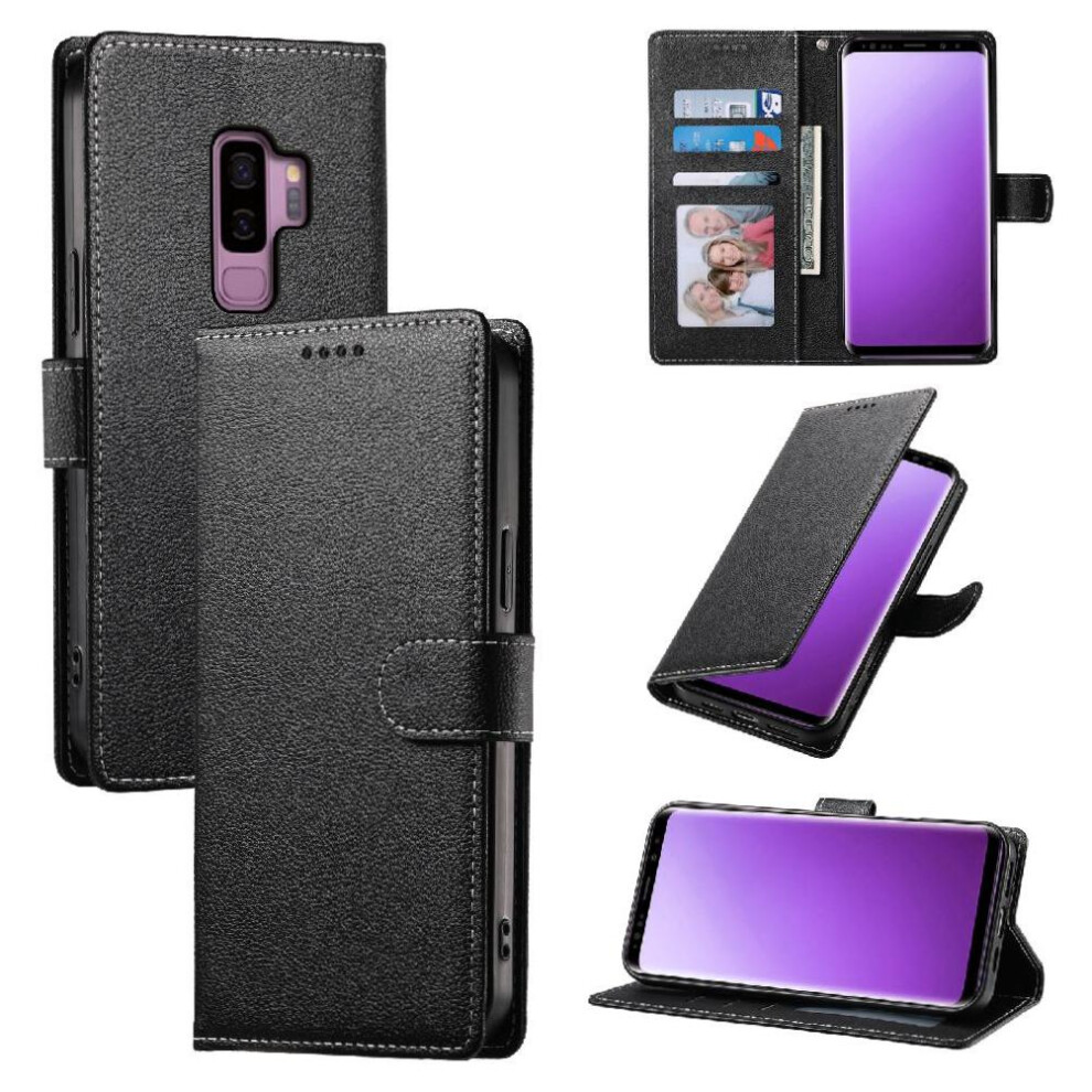 (Black) Case For Samsung Galaxy S9 Card Slots Shockproof Magnetic Closure Daily Use Black 764549431021