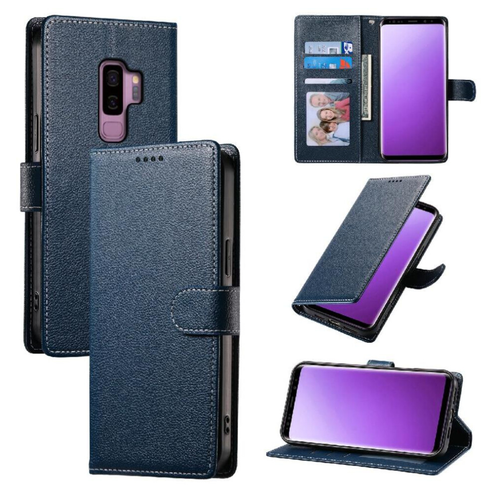 (Dark ) Case For Samsung Galaxy S9 Card Slots Shockproof Magnetic Closure Daily Use Blue 764549431052