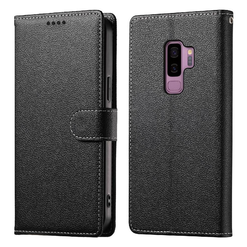(Black) Case For Samsung Galaxy S9 Plus Magnetic Closure Daily Use Shockproof Card Slots Black 764549431090