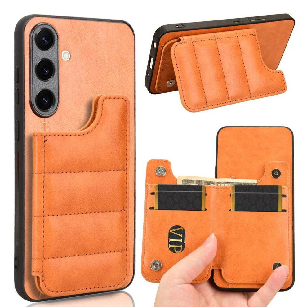 (Yellow) Wallet Case For Samsung Galaxy S25 Vegan Pu Leather Card Slot Card Bag Kickstand Wallet Case Yellow 764549431359