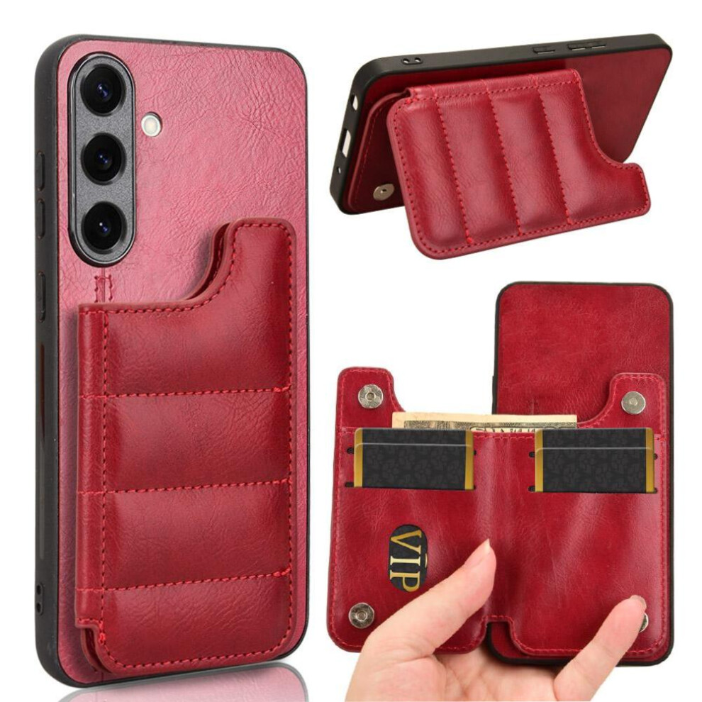 (Red) Wallet Case For Samsung Galaxy S25 Plus Card Bag Card Slot Kickstand Vegan Pu Leather Wallet Case Red 764549431632