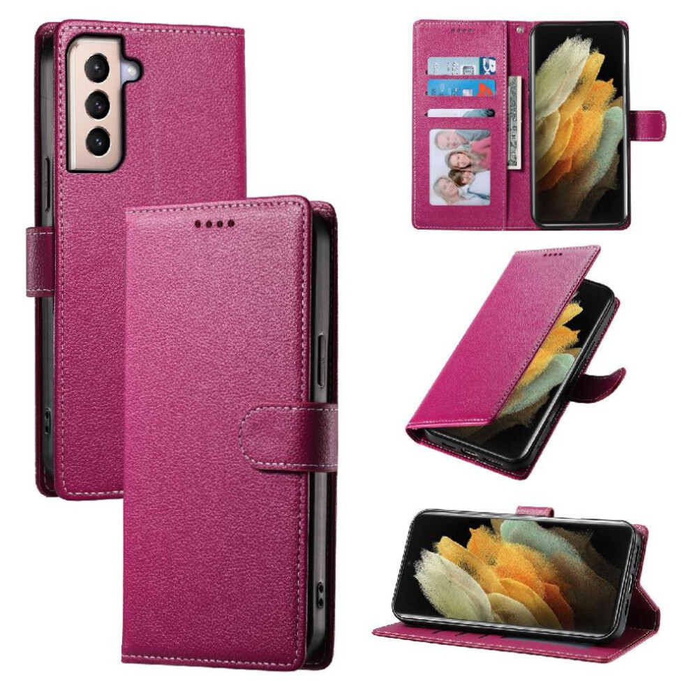 (Pink) Case For Samsung Galaxy S21 Shockproof Daily Use Magnetic Closure Card Slots Pink 764549432172