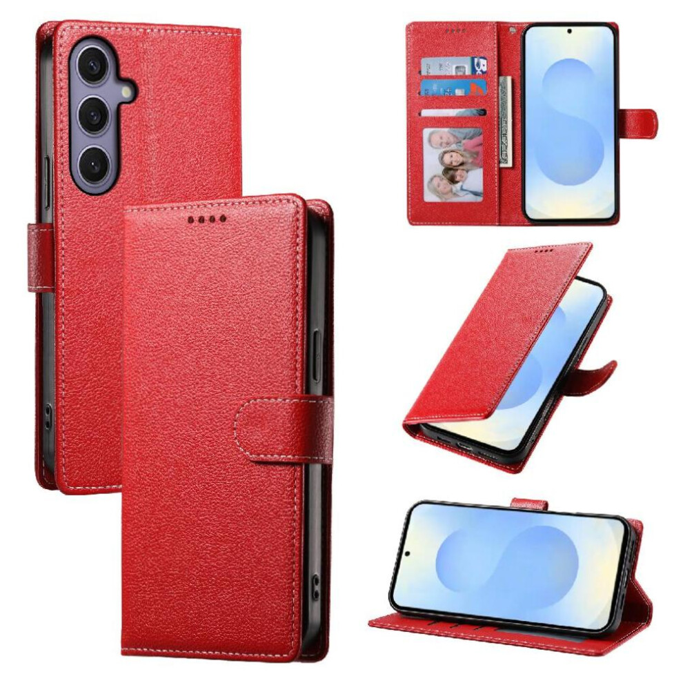 (Red) Case For Samsung Galaxy S25 Plus Card Slots Shockproof Magnetic Closure Daily Use Red 764549433230