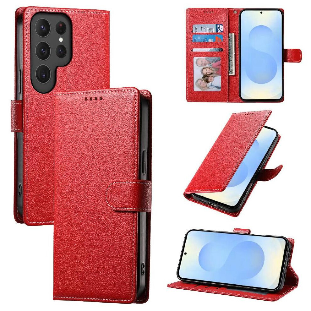 (Red) Case For Samsung Galaxy S25 Ultra Shockproof Magnetic Closure Card Slots Daily Use Red 764549433308