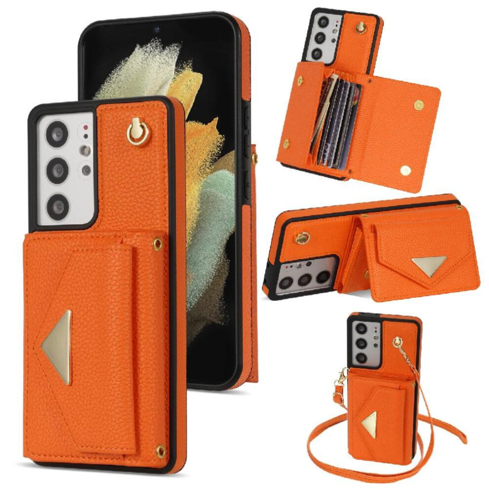 Photos - Case  Accordion Card Wallet  for Samsung Galaxy S21 Ultra 5g Protective Cover Pu Leather Card Holder Magnetic Closure(Orange)