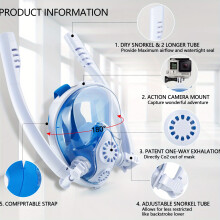 (White & Blue, L/XL) Full Face Snorkel Mask - Anti-Fog, Dual Tube Design for Easy Breathing