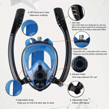 (Black & Blue, S/M) Full Face Snorkel Mask - Anti-Fog, Dual Tube Design for Easy Breathing