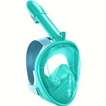 (Green) Youngsters' Black Full-Face Snorkel Mask with Innovative Leak-Proof System, 180 Panoramic View, and Removable Camera Mount
