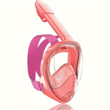 (pink) Youngsters' Black Full-Face Snorkel Mask with Innovative Leak-Proof System, 180 Panoramic View, and Removable Camera Mount