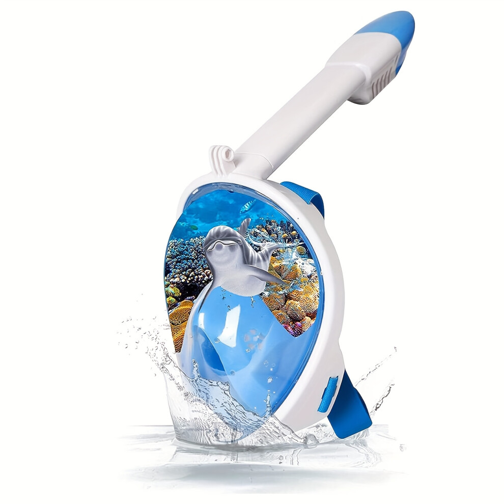(Blue, S/M) Adult Full Face Snorkeling Mask | Dry Snorkeling | Detachable Camera | Adjustable Shoulder Straps | Suitable for Beginners | Swimming Practice