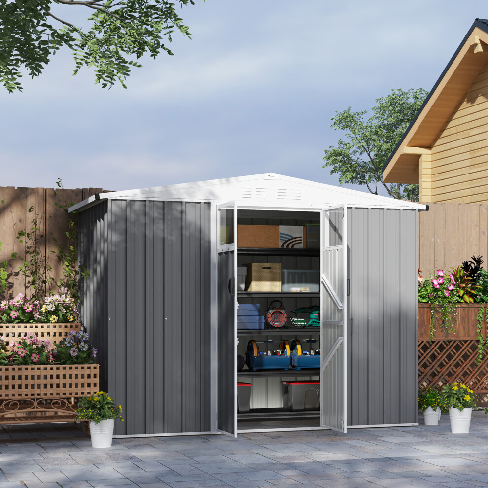 Outsunny 8 x 4 ft Garden Storage Shed, Outdoor Metal Shed, Light Grey