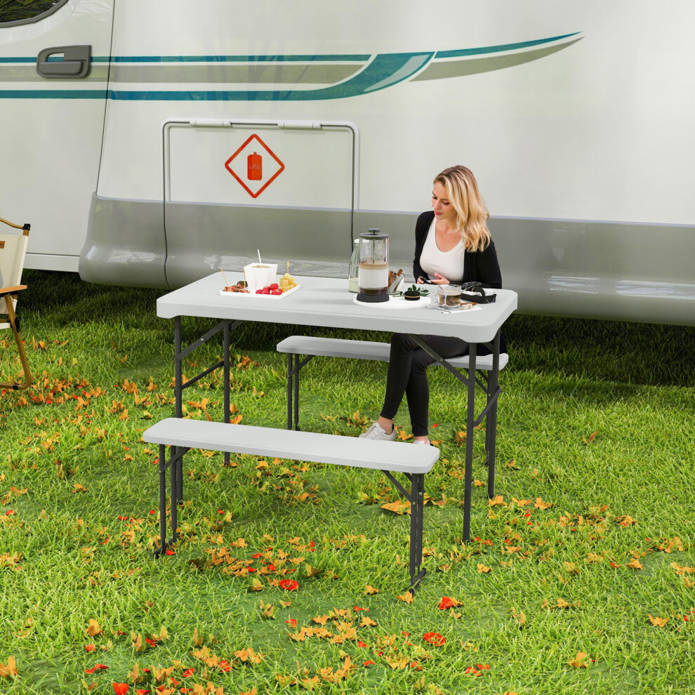 Outsunny 3 Piece Folding Picnic Table and Bench Set w/ Handle, Light Grey