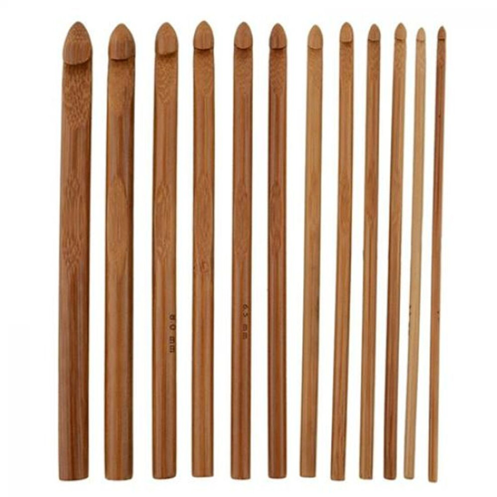 12pcs Bamboo Handle Crochet Hook Knit Weave Yarn Craft Knit Needles Set