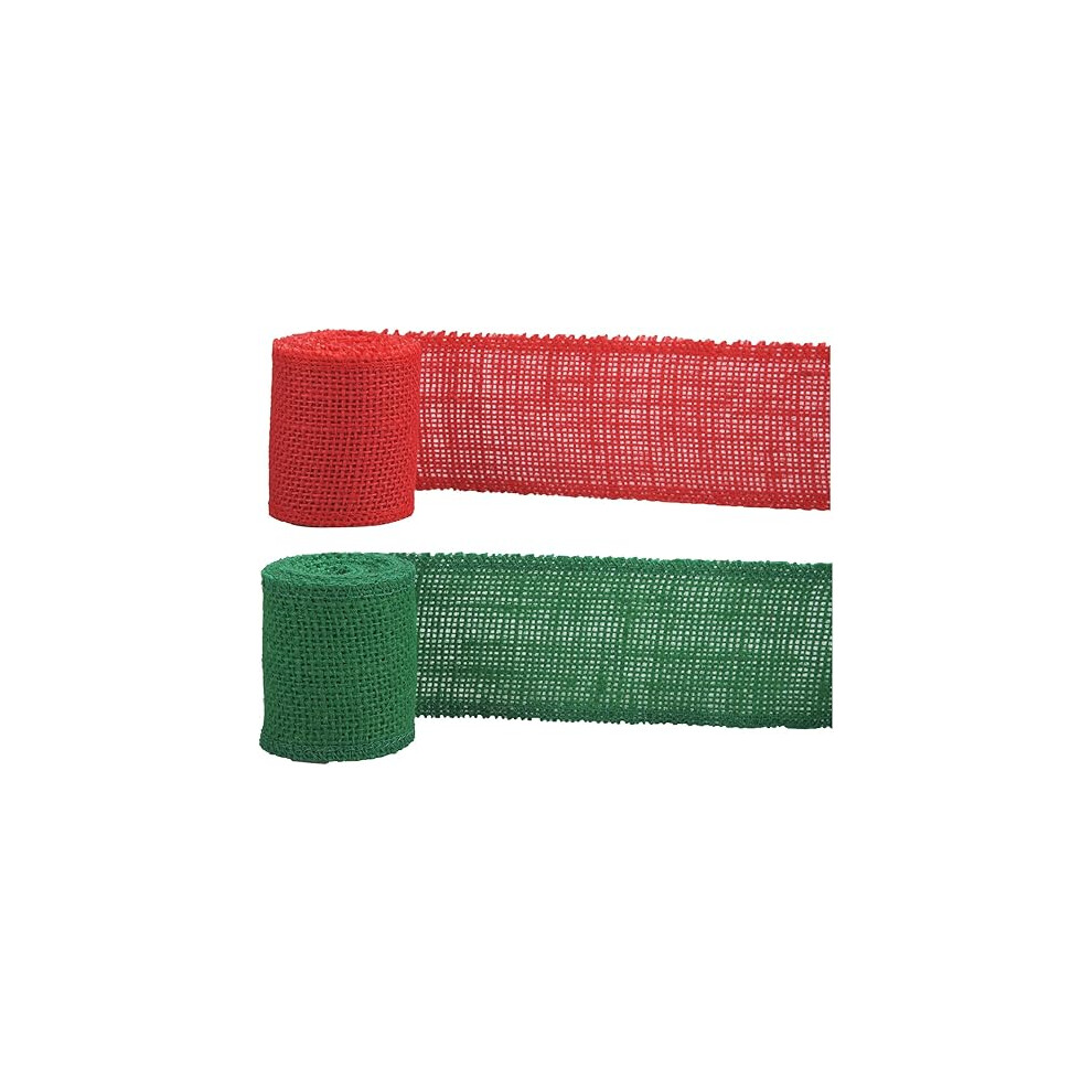2 rollen kerstjute zijden linten, Heisen jute zijden linten, rode en groene jute zijden linten, handgemaakte doe-het-zelf-knutsels, kerstkransstrikken