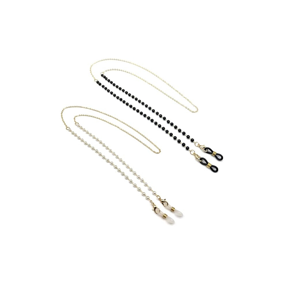 Lifeasy White/Black 2 Eyewear Chains ( And Black), Pearl Eyewear Chains, Anti Slip, Anti Loss Eyewear Chains, Lanyards, Sunglasses Eyewear Straps, Presbyopic Glasses