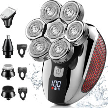 Men's shaver 7D (wine red), men's shaver electric shaver men's cordless rechargeable waterproof wet dry dual-use, five in one rotary shaver shaver tri