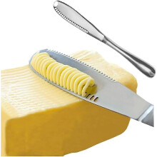 Cuchillo para mantequilla (plateado), tres en uno, de acero inoxidable, con ranura de corte de borde dentado, f?cil de quitar, adecuado para m?quinas