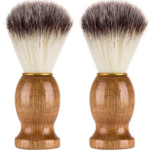 2 Wooden Soft Hair Shaving Brushes - Synthetic bristles, a beauty set for wet shaving and facial care, a luxurious gift for both men and women