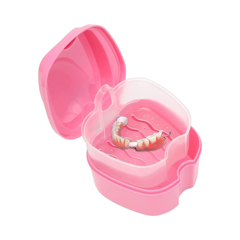 Lifeasy Pink Denture Bath Solution Box (, Excluding Dentures), Orthodontic Retainer Box, Plastic Denture Bath Solution Box, Denture Cleaning Set Container, Imm