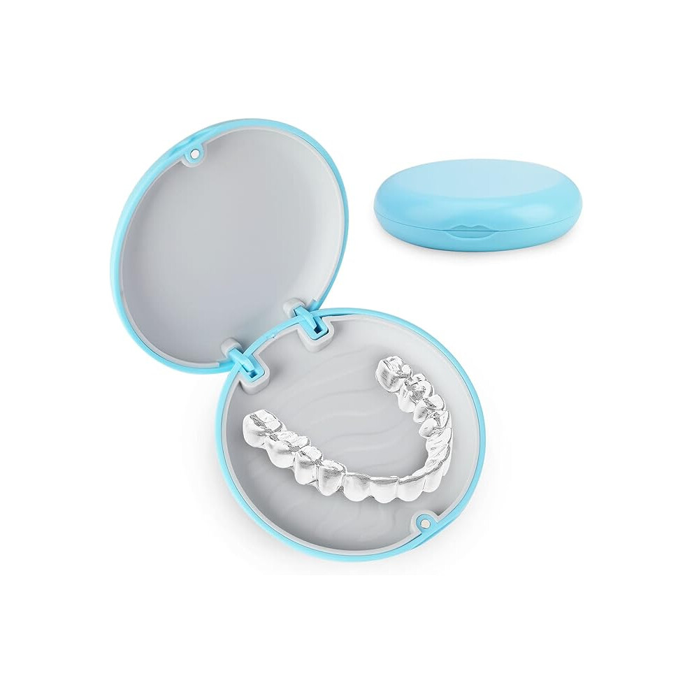 Lifeasy Blue Retainer Sleeve (, Excluding Dentures), Orthodontic Denture Box, Circular Retainer Box, Oral Protective Sleeve, With Magnetic Sealing Texture Lini