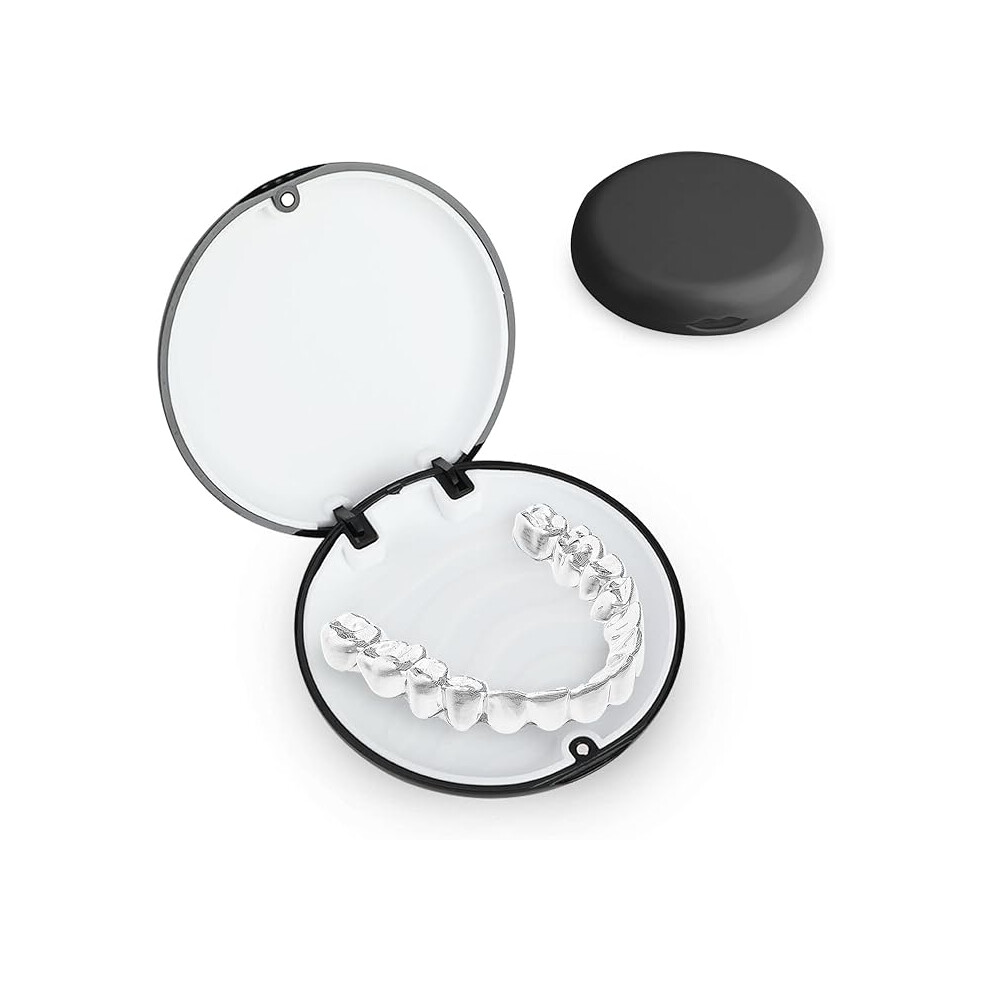 Lifeasy Black Retainer Sleeve (, Excluding Dentures), Orthodontic Denture Box, Circular Retainer Box, Oral Protective Sleeve, With Magnetic Sealing Texture Lin