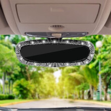 Car rearview mirror (white crystal diamond), sparkling rhinestone car rearview mirror elastic belt car rearview mirror female cover universal rearview