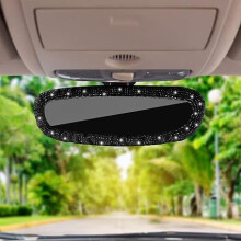 Car rearview mirror (black crystal diamond), sparkling rhinestone car rearview mirror elastic belt car rearview mirror female cover universal rearview