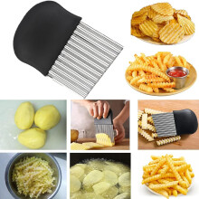 pz (nero) utensile da cucina con lama ondulata in acciaio inox per tagliare patatine fritte e verdure