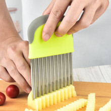 1 pz (grigio verde) utensile da cucina con lama ondulata in acciaio inossidabile per tagliare patatine fritte e verdure