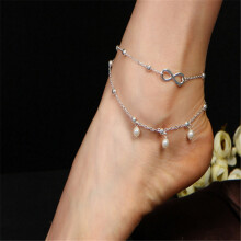 1 pieza (plata) tobillera doble con cuentas de plata, pulsera para el tobillo, cadena de cuentas, joyer?a para el pie para mujeres y ni?as